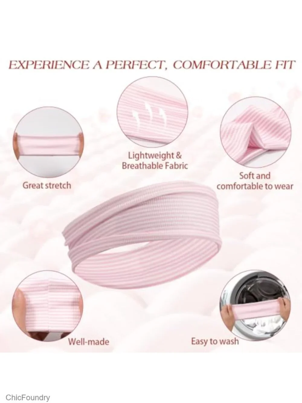 Non Slip Stretchy Fabric Headbands for Women Set of 5